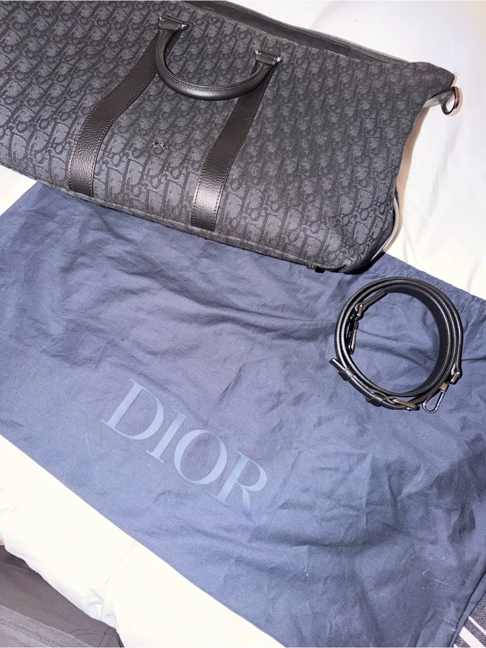 Dior Gray Monogram Canvas Duffel with Leather Trim